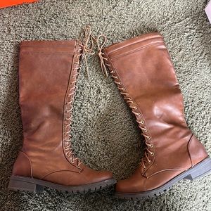 Lace up tall brown boots
